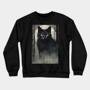 Giant Black Cat in the Foggy Forest Vintage Crewneck Sweatshirt